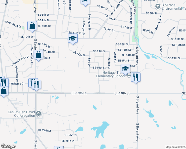 map of restaurants, bars, coffee shops, grocery stores, and more near 1408 Southeast 17th Street in Moore