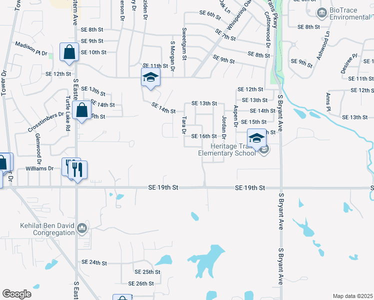 map of restaurants, bars, coffee shops, grocery stores, and more near 1400 Southeast 17th Street in Moore