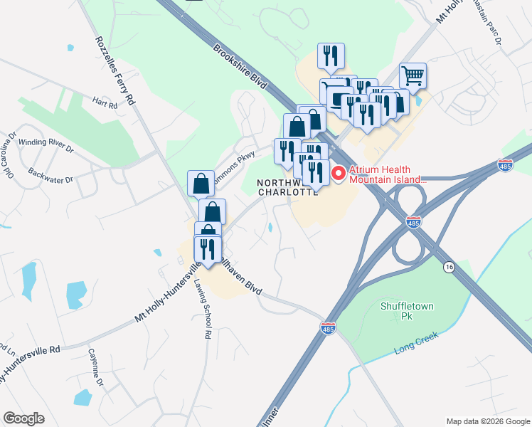 map of restaurants, bars, coffee shops, grocery stores, and more near 4200 Abbington Holly Drive in Charlotte