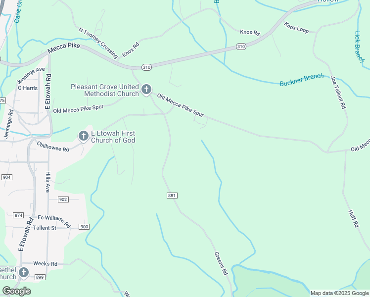 map of restaurants, bars, coffee shops, grocery stores, and more near 184 County Road 881 in Etowah