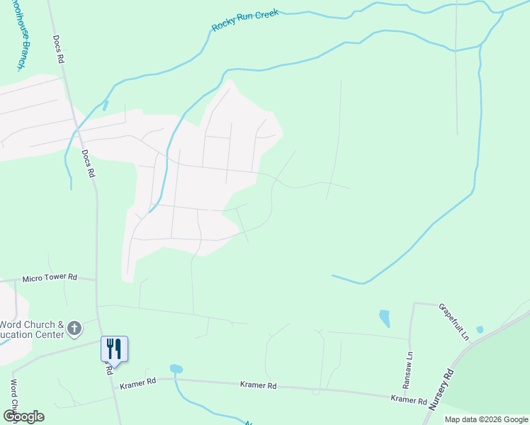 map of restaurants, bars, coffee shops, grocery stores, and more near 513 Countryside Drive in Lillington
