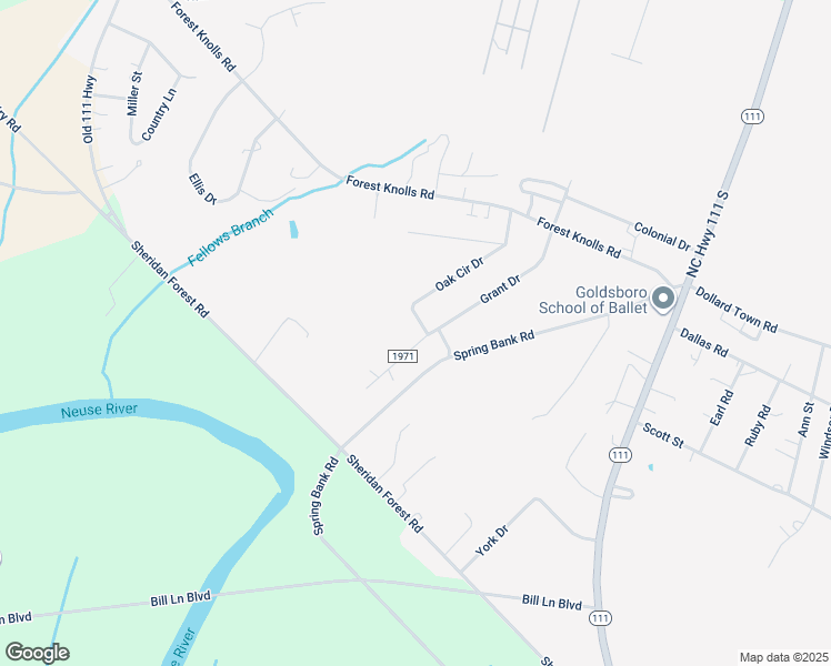 map of restaurants, bars, coffee shops, grocery stores, and more near 256 Grant Drive in Goldsboro