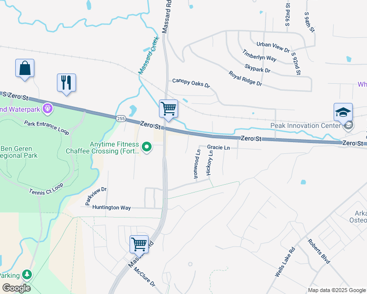 map of restaurants, bars, coffee shops, grocery stores, and more near 6119 White Oak Circle in Fort Smith