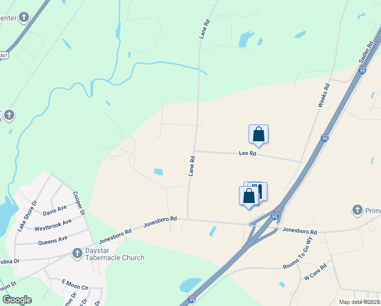 map of restaurants, bars, coffee shops, grocery stores, and more near 1490 Lane Road in Dunn