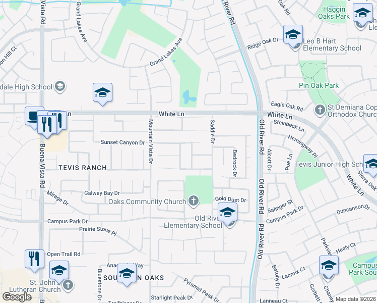 map of restaurants, bars, coffee shops, grocery stores, and more near 3513 Running Springs Way in Bakersfield