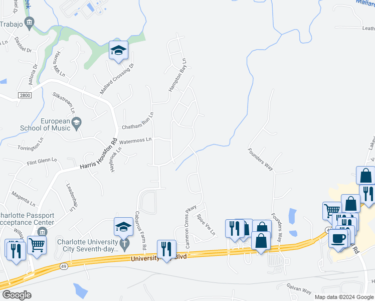 map of restaurants, bars, coffee shops, grocery stores, and more near 2232 Turtle Point Road in Charlotte
