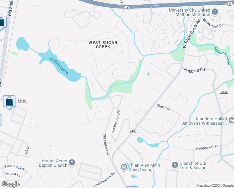 map of restaurants, bars, coffee shops, grocery stores, and more near 5123 Vanhoy Lane in Charlotte