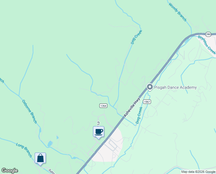 map of restaurants, bars, coffee shops, grocery stores, and more near Sheehan Ridge in Transylvania County
