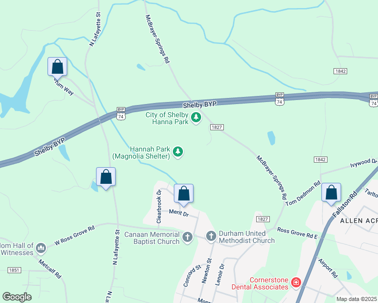 map of restaurants, bars, coffee shops, grocery stores, and more near 1426 Billy Bob Drive in Shelby