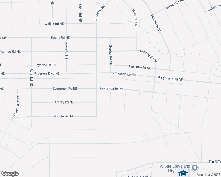 map of restaurants, bars, coffee shops, grocery stores, and more near Evergreen Road Northeast in Rio Rancho
