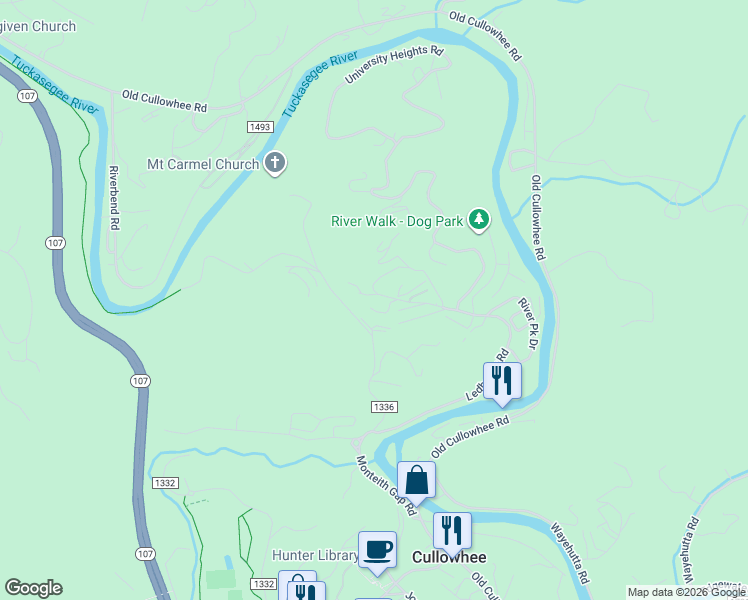 map of restaurants, bars, coffee shops, grocery stores, and more near 767 Ledbetter Road in Cullowhee