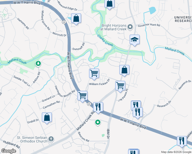 map of restaurants, bars, coffee shops, grocery stores, and more near 8647 Cliff Cameron Drive in Charlotte