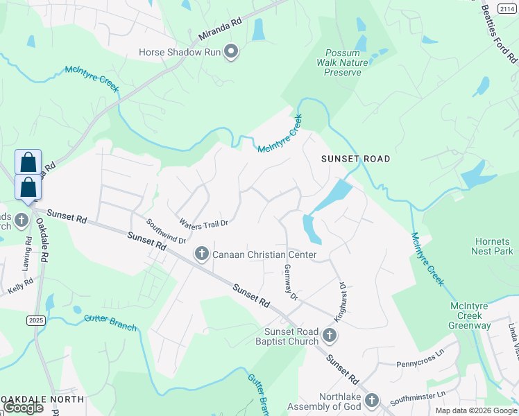 map of restaurants, bars, coffee shops, grocery stores, and more near 2025 Crosswalk Drive in Charlotte