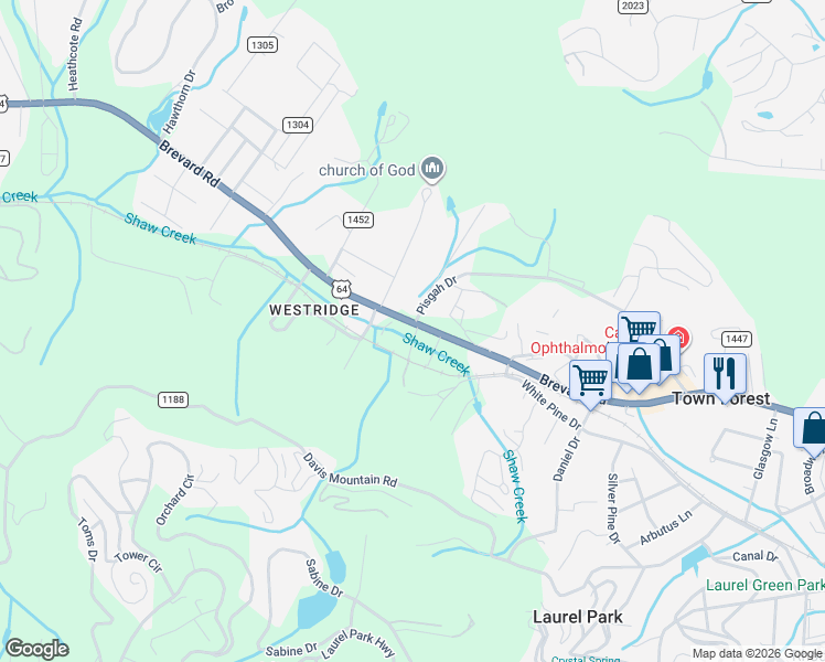 map of restaurants, bars, coffee shops, grocery stores, and more near 2005 Brevard Road in Hendersonville