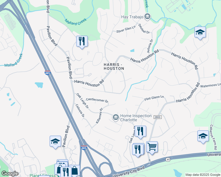 map of restaurants, bars, coffee shops, grocery stores, and more near 3726 Ottington Place in Charlotte