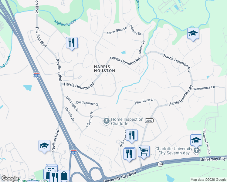 map of restaurants, bars, coffee shops, grocery stores, and more near 11226 Kempsford Drive in Charlotte