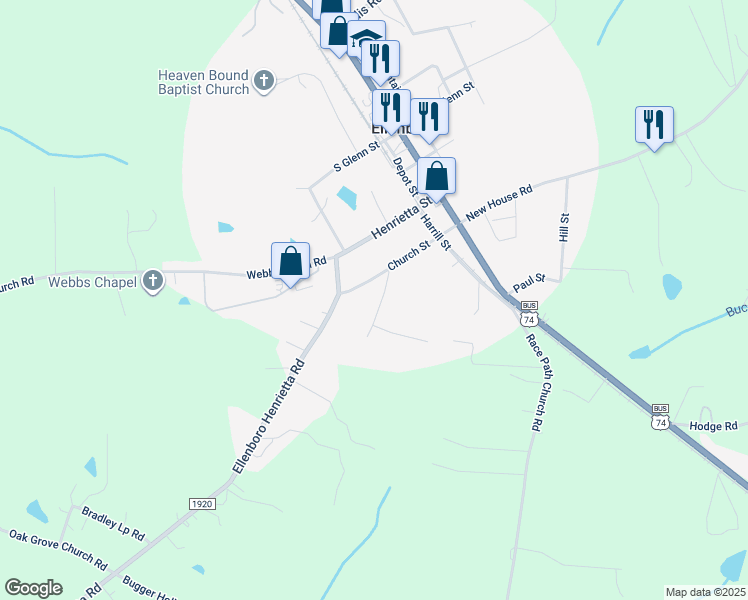 map of restaurants, bars, coffee shops, grocery stores, and more near 146 Morningside Drive in Ellenboro