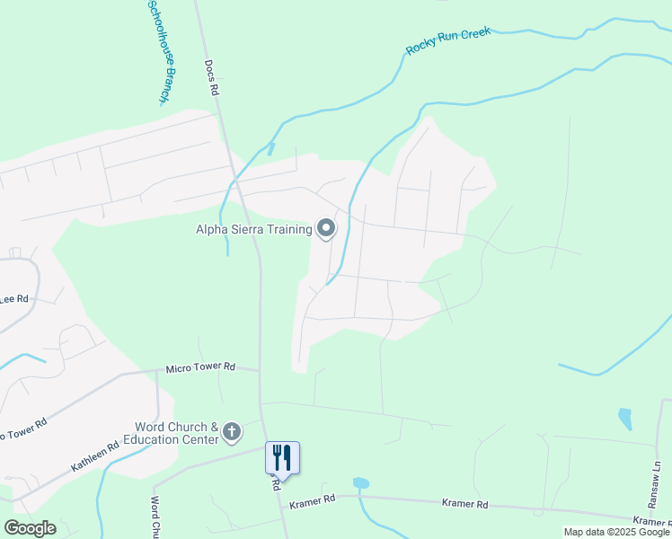 map of restaurants, bars, coffee shops, grocery stores, and more near 163 Bison Lane in Lillington