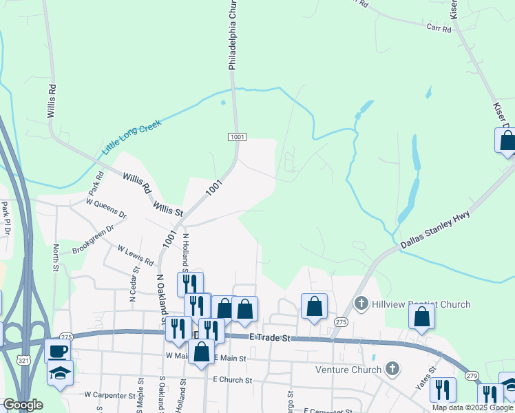 map of restaurants, bars, coffee shops, grocery stores, and more near 400 East Fields Street in Dallas