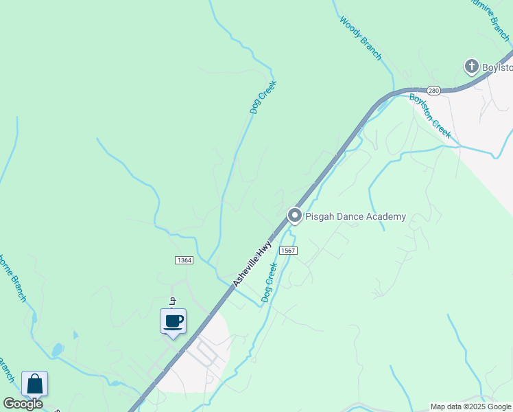 map of restaurants, bars, coffee shops, grocery stores, and more near 170 Squirrel Ridge in Pisgah Forest