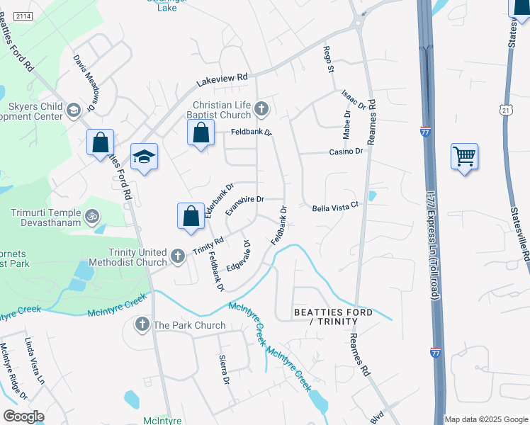map of restaurants, bars, coffee shops, grocery stores, and more near 5509 Edsdale Place in Charlotte