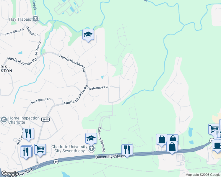 map of restaurants, bars, coffee shops, grocery stores, and more near 11234 Breezehill Lane in Charlotte