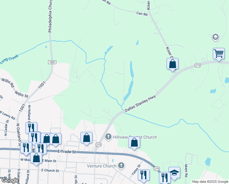 map of restaurants, bars, coffee shops, grocery stores, and more near 119 Evans Lake Road in Dallas