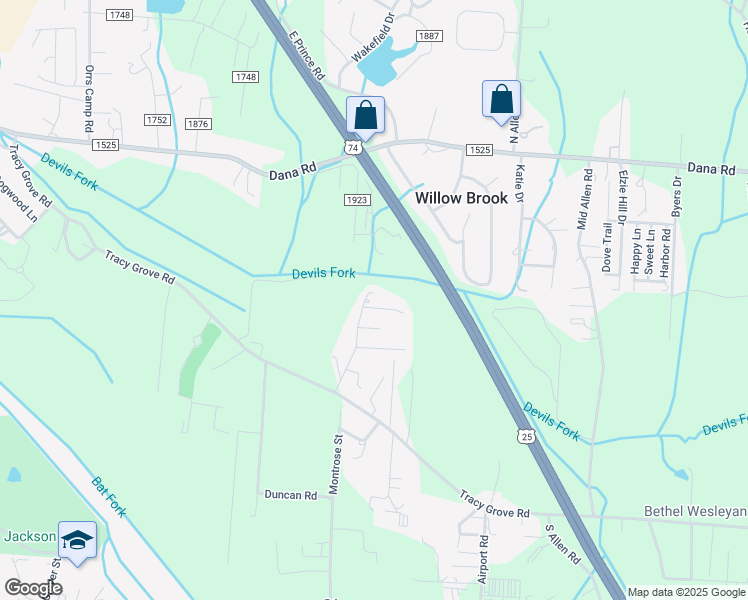 map of restaurants, bars, coffee shops, grocery stores, and more near 53 Orchard Park Road in Flat Rock