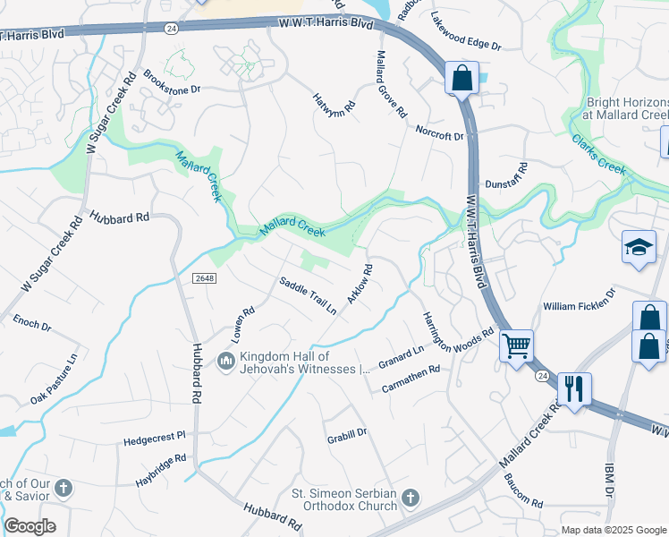 map of restaurants, bars, coffee shops, grocery stores, and more near 6223 Dumont Lane in Charlotte