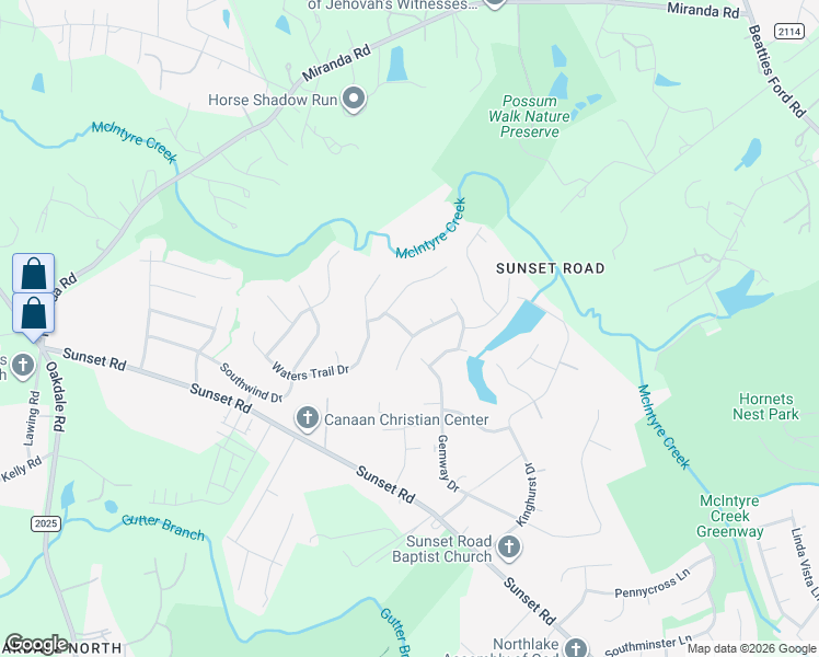map of restaurants, bars, coffee shops, grocery stores, and more near 2025 Crosswalk Drive in Charlotte
