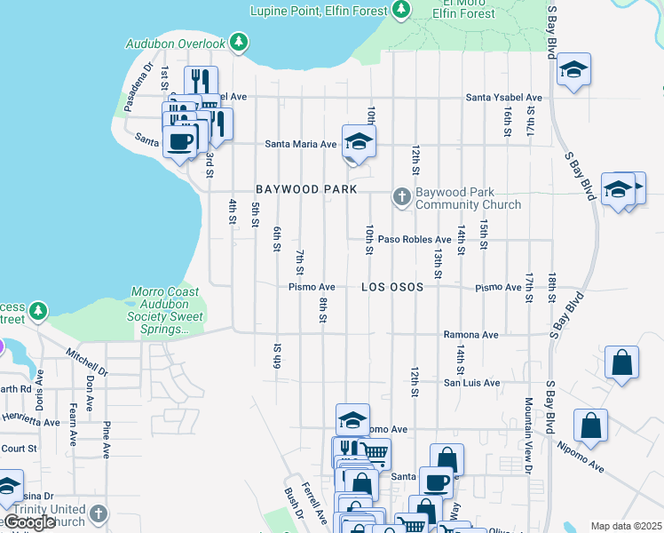 map of restaurants, bars, coffee shops, grocery stores, and more near 1558 8th Street in San Luis Obispo