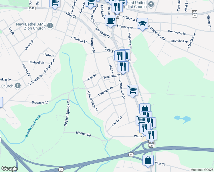 map of restaurants, bars, coffee shops, grocery stores, and more near 403 Harmon Street in Forest City