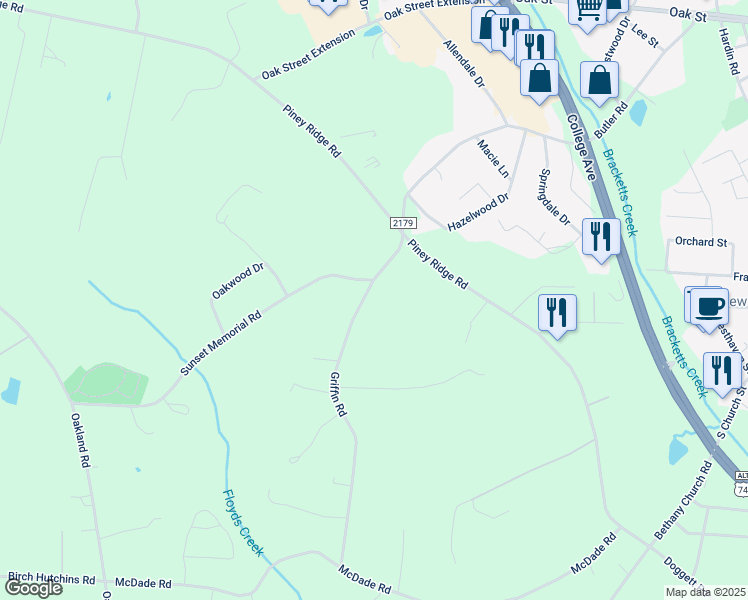 map of restaurants, bars, coffee shops, grocery stores, and more near 171 Griffin Road in Forest City