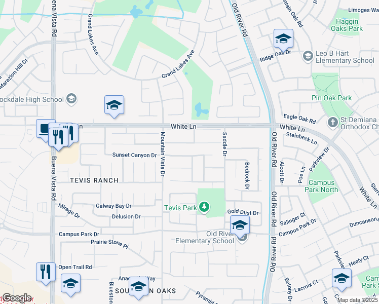 map of restaurants, bars, coffee shops, grocery stores, and more near 10304 Sunset Canyon Drive in Bakersfield