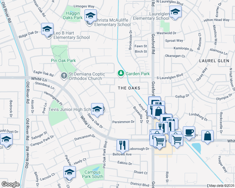map of restaurants, bars, coffee shops, grocery stores, and more near 3500 Woodstead Street in Bakersfield