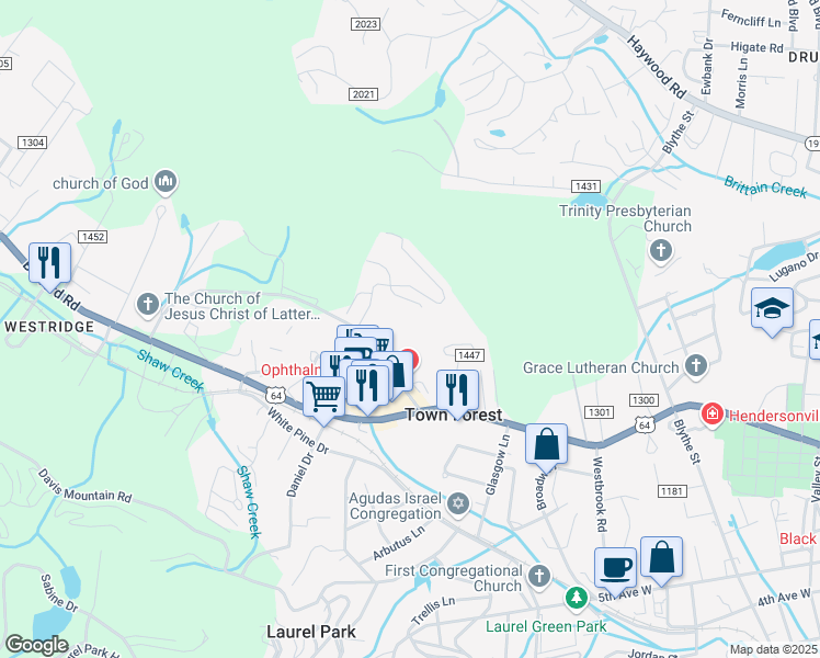 map of restaurants, bars, coffee shops, grocery stores, and more near 1820 Pisgah Drive in Hendersonville