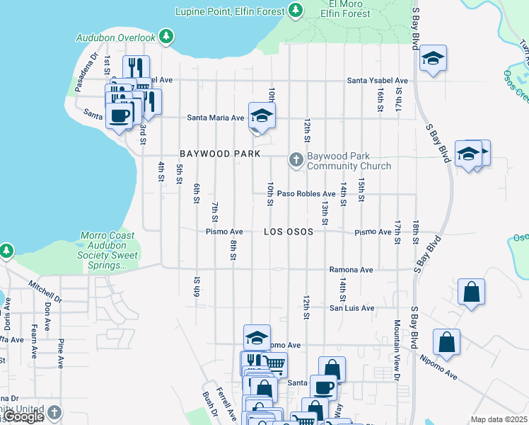 map of restaurants, bars, coffee shops, grocery stores, and more near 1549 10th Street in San Luis Obispo