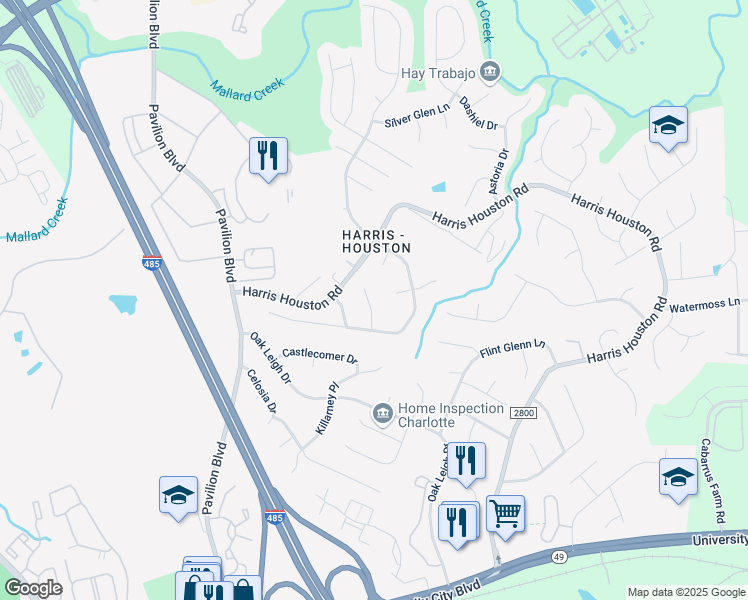 map of restaurants, bars, coffee shops, grocery stores, and more near 3726 Ottington Place in Charlotte