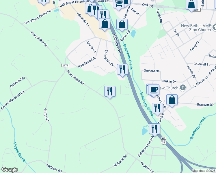 map of restaurants, bars, coffee shops, grocery stores, and more near 180 Nottingham Drive in Forest City