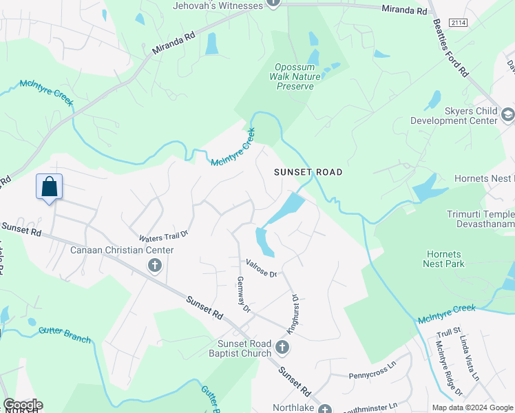 map of restaurants, bars, coffee shops, grocery stores, and more near 6624 Rustic View Court in Charlotte