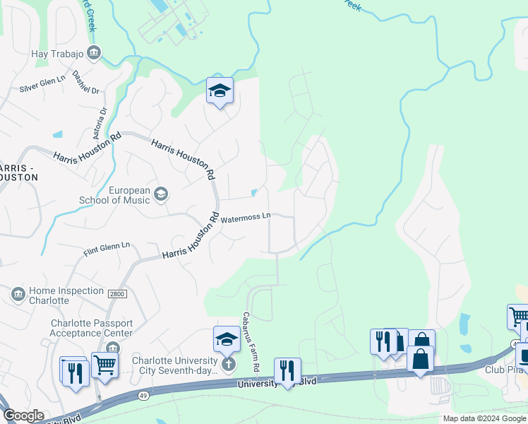 map of restaurants, bars, coffee shops, grocery stores, and more near 11234 Breezehill Lane in Charlotte