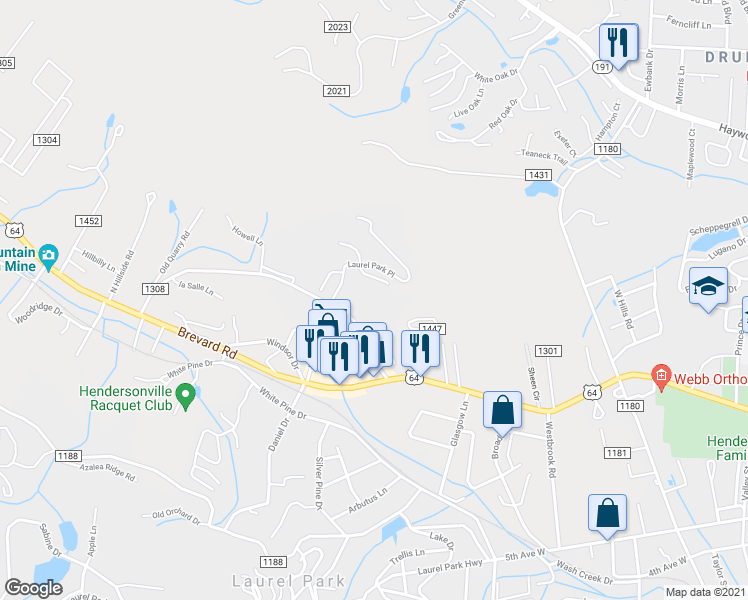 map of restaurants, bars, coffee shops, grocery stores, and more near 1820 Pisgah Drive in Hendersonville