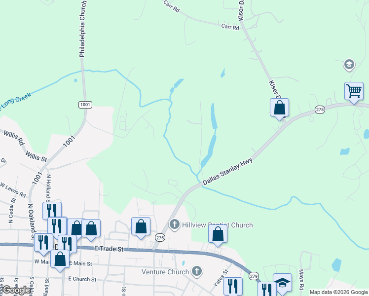 map of restaurants, bars, coffee shops, grocery stores, and more near 119 Evans Lake Road in Dallas