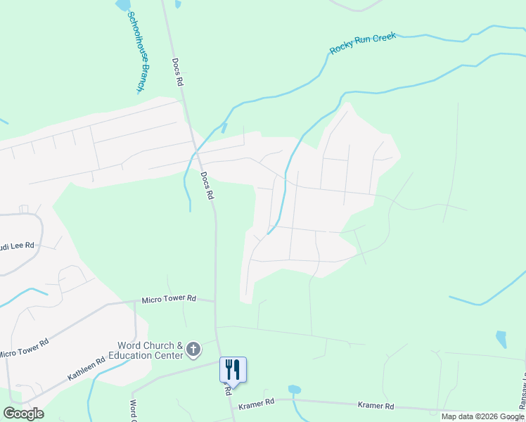 map of restaurants, bars, coffee shops, grocery stores, and more near 126 Bison Lane in Lillington