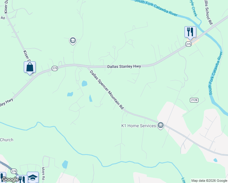 map of restaurants, bars, coffee shops, grocery stores, and more near 812 Dallas Spencer Mountain Road in Dallas