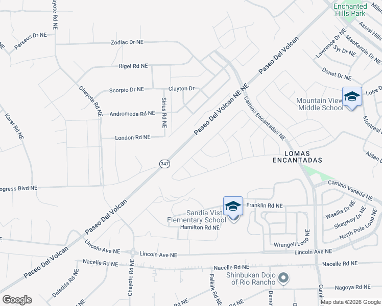 map of restaurants, bars, coffee shops, grocery stores, and more near Progress Boulevard Northeast in Rio Rancho