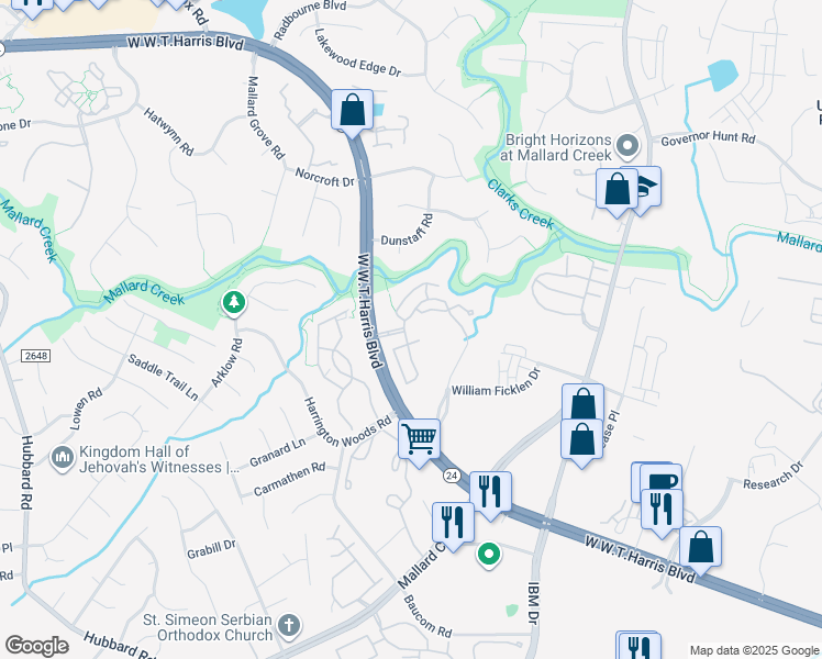 map of restaurants, bars, coffee shops, grocery stores, and more near 8230 Greenway Village Drive in Charlotte