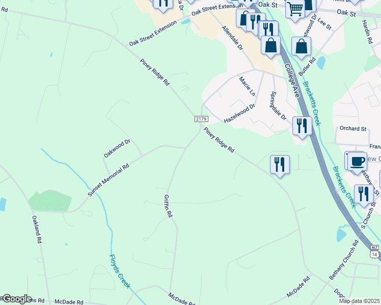 map of restaurants, bars, coffee shops, grocery stores, and more near 171 Griffin Road in Forest City