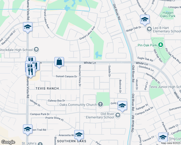 map of restaurants, bars, coffee shops, grocery stores, and more near 10211 Mountaingate Lane in Bakersfield