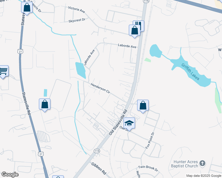 map of restaurants, bars, coffee shops, grocery stores, and more near 5519 Henderson Circle in Charlotte
